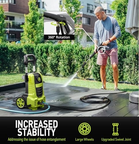 Electric Pressure Washer, 26 FT Hose Pressure Cleaner 2030 PSI with 4 Nozzles Tips,Surface Cleaning with Upgraded Swivel Joint for Car/Fences/Patios/Daily Needed (Mint Green)