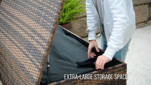178 Gallon Outdoor Storage Box, Patio Deck Box with 2 Wheels, Handle Large Portable Wicker Rattan Deck Box for Patio Furniture Cushions, Throw Pillows, Garden Tools and Pool Floats (Gray)