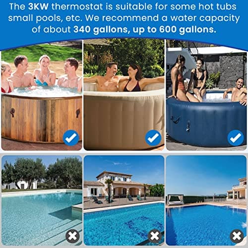 220V 3KW Spa Hot Tub Heater with Adjustable Temperature Thermostat, Inflatable Pool Heater for above Ground Pools, Hot Tubs & Inflatable bathtub，H30-RS1