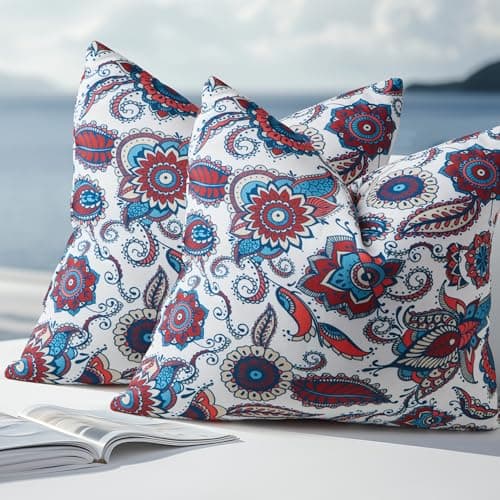 Waterproof Outdoor Pillows, Feather and Down Filled Outdoor Throw Pillows Water-Resistant Decorative Premium Lumbar Pillow Pack of 2