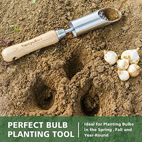 Bulb Planter Tool, 12" Garden Bulb Transplanter Tool, Stainless Steel Manual Hole Digger with Wooden Handle, Transplanting Agricultural Dibble Tool for Seed Planting & Flower Planter