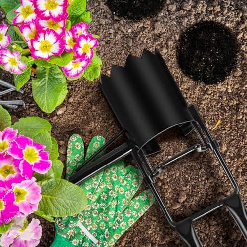 Bulb Planter Tool Long Handle,Upgraded Serrated Base Gardening Bulb Transplanter with Soft Grip,Heavy Duty Double Long Handled Bulb Planter Sod Plugger for Digging Holes to Plant Tulips,Iris,Daffodils