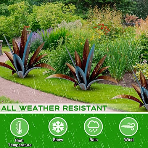 DIY Metal Agave Plant Art Yard Tequila Art Sculpture, Tequila Rustic Garden Sculpture Statue Outdoor Decor,Agave Metal Plants for Yard, Garden Lawn Ornaments (12 Leaves -Blue)