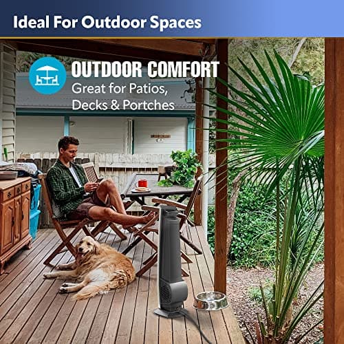 Lasko Outdoor Living Oscillating Tower Fan, for Decks, Patios and Porches, 10 Foot Power Cord, 4 Refreshing Speeds, 42", Grey, YF202
