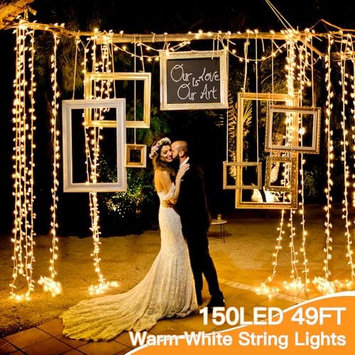 shineshine 150 LED String Lights Indoor Outdoor, Connectable Warm White String Lights for Bedroom, 8 Modes Plug in Waterproof Fairy Lights with Timer, Party Wedding Decorations