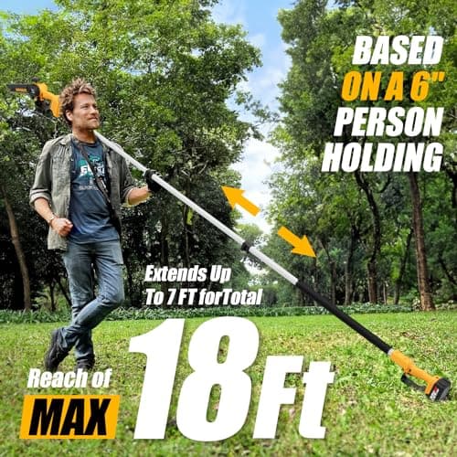 2-in-1 Cordless Pole Saw, Brushless Mini Chainsaw with Pole, 20V 4.0Ah Battery Powered Pole Saws for Tree Trimming, 8" Cutting Power Small Pole Saw, 18ft Reach Electric Saw for Trees With Pole