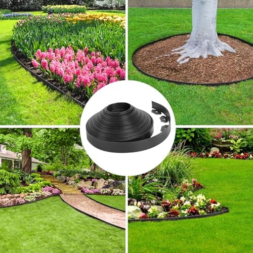 2Inch x 33FT Landscape Edging Border with 50 Spikes, No Dig Garden Edging Border Lawn Edging, Plastic Edging for Landscaping Flower Beds Yard Pathway Paver Edging (Black)