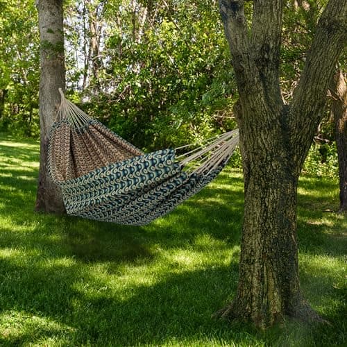 Sunnydaze Jacquard Double Hammock - Large 2-Person Hammock for Outdoors - Retro Waves