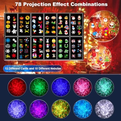 8-Pattern Christmas Projector Lights Outdoor 2-in-1, Holiday Projector Lights Outdoor 26 Effects (Projection Card + 3D Ocean Wave) with Timer, Christmas Decorations Lighting for Outside Party Decor