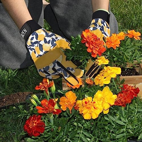 Cowhide Leather Thorn Proof & Puncture Resistant Gardening Gloves for Women and Men, Touchscreen Compatible Working Gloves for Weeding, Digging, Planting, Gardening Gifts for Women, Size Medium