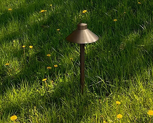 GKOLED Solid Brass Pathway Lights, Low Voltage LED Landscape Path Light, Outdoor Waterproof Accent Lighting, 12V AC/DC, 2700K Warm White, with 3W G4 LED Bulb & Large Rugged Slot Spike, 2 Pack