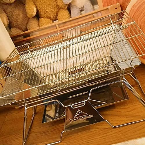 CAMPINGMOON Portable Camping Fire Pit Stainless Steel Foldable Collapsible BBQ Grill Wood Burning Charcoal 20x13-inch with Carrying Bag MT-3