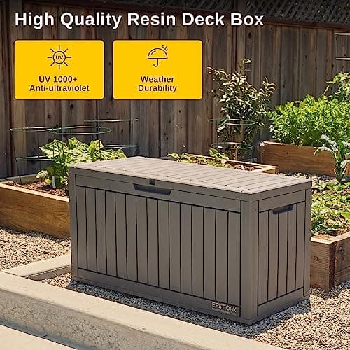 EAST OAK Outdoor Storage Box, 60 Gallon Deck Box Indoor and Outdoor Use, Waterproof Resin Storage Bin for Patio Cushions, Gardening Tools, Lockable, UV Resistant, Grey