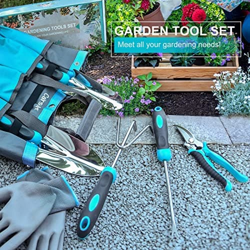 10 Piece Heavy Duty Stainless Steel Garden Tools Set with Ergonomic Rubber Handle. Variety of Gardening Hand Tools for Planting. Ideal Garden Gifts