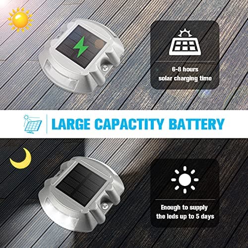 VOLISUN Solar Deck Lights Driveway Dock Lights, 12-Pack Led IP67 Waterproof Outdoor Warning Step Lights for Driveway Sidewalk Garden Pathway Yard(White)
