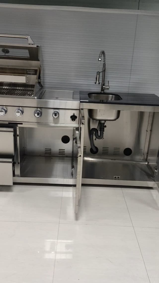 104 Inches 4-Burner 72000 BTU Deluxe Stainless Steel Gas Outdoor Kitchen Bar Barbecue Island Grill, Wine Cooler Compact Refrigerator, Rotisserie Kit, Granite Countertops, Stainless Steel Sink, Silver