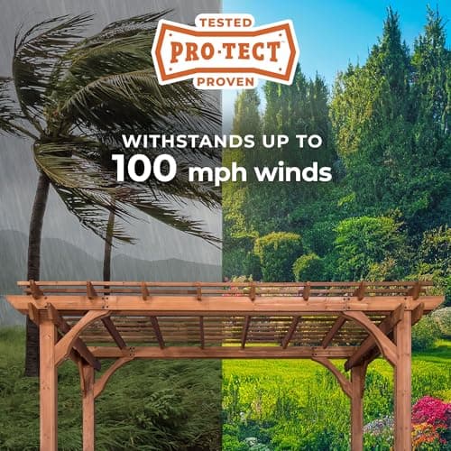 Backyard Discovery Beaumont 12' x 10' Traditional Cedar Wood Pergola Kit with Trellis Roof, All-Season Durability, High-Wind Rating, PowerPort, Shade for Outdoor Patio, Deck, Garden, and Entertaining
