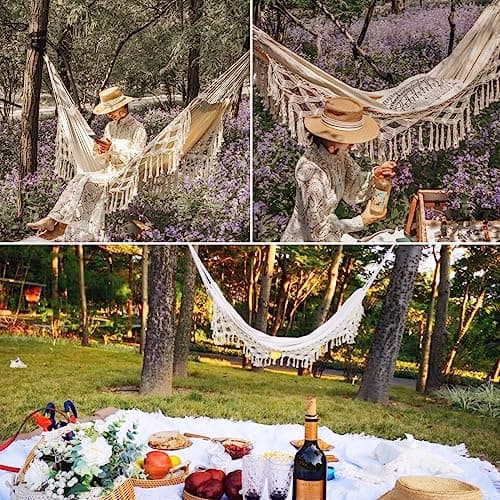 Boho Hammock Macrame Hammock with Elegant Tassels for Patio, Yard, Beach Wedding Decor, Outdoor and Indoor, Gift for studens, Gifts for Girl,. Gift for Women