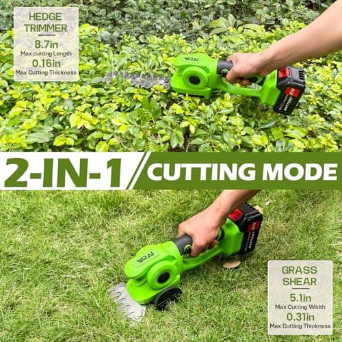 Hedge Trimmer Cordless, 2 in 1 Cordless Hedge Trimmer with 2600mAh Battery*2, High Power and Large Capacity Hedge Shears for Gardens, Patios and Lawns Charger Included