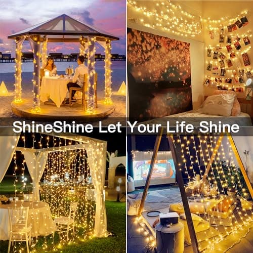shineshine 150 LED String Lights Indoor Outdoor, Connectable Warm White String Lights for Bedroom, 8 Modes Plug in Waterproof Fairy Lights with Timer, Party Wedding Decorations