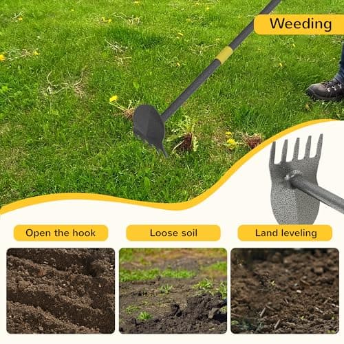 Luvenia Hoe Garden Tool Heavy Duty Garden Hoe for Weeding Loosening Soil 2 in 1 Manual Garden Tools Long Handle Adjustable 16-45 Inch Steel Shaft for Gardening