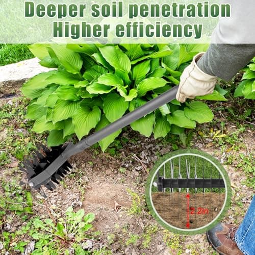 Rotary Cultivator Tool,Adjustable Garden Cultivator,Long Handle Garden Hand Tiller Cultivator,Garden Cultivator for Soil or Reseeding Grass,All Metal Rotary Tiller for Aerate, Weed, in Garden Lawn