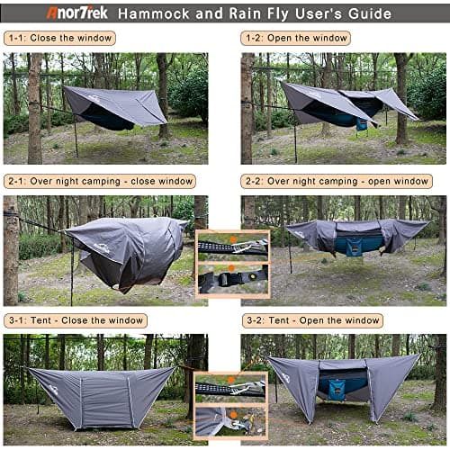 Camping Hammock with Mosquito Net and Rain Fly Tarp, Portable Double Hammock with Two Tree Straps, 230T Nylon Hammock and Waterproof Rain Fly Set for Hiking, Backpacking, Overnight (Green)