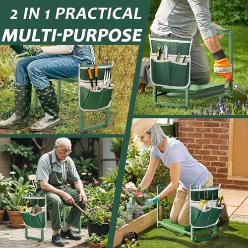 FLINTER Garden Kneeler and Seat, 10.2" Wider Heavy Duty Thick Gardening Bench for Kneeling and Seat - Multifunctional Kneeler Bench, Gardening Gifts for Women, Seniors Grandparents, Green