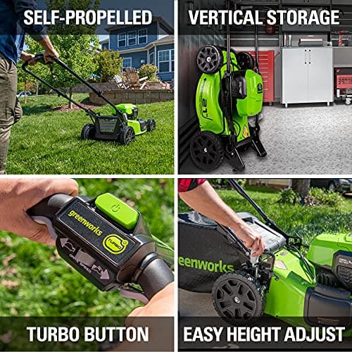 Greenworks 48V (2x24V) High - Performance Cordless Yard Tool Combo: 21" Self - Propelled Lawn Mower, 12" Trimmer & Blower, with 3 Batteries & 2 Chargers