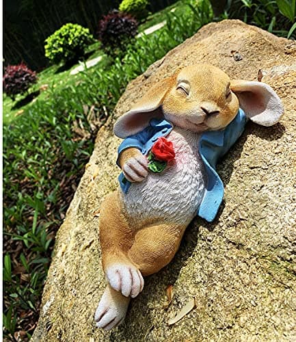 Garden Statues Rabbit, Fantasy Bunny Outdoor Art Décor Animal Figurines Ornament for Thanksgiving Day, Christmas Statue Decorations for Garden Yard Lawn Indoor Sculpture (Blue)