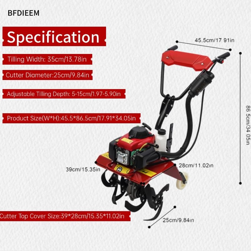 4-Stroke 63CC Gas Powered Tiller Cultivator Garden Yard Rototiller Tilling Tool Gas Tiller- Ideal for Garden, Lawn, Soil Cultivation, Weed & Digging