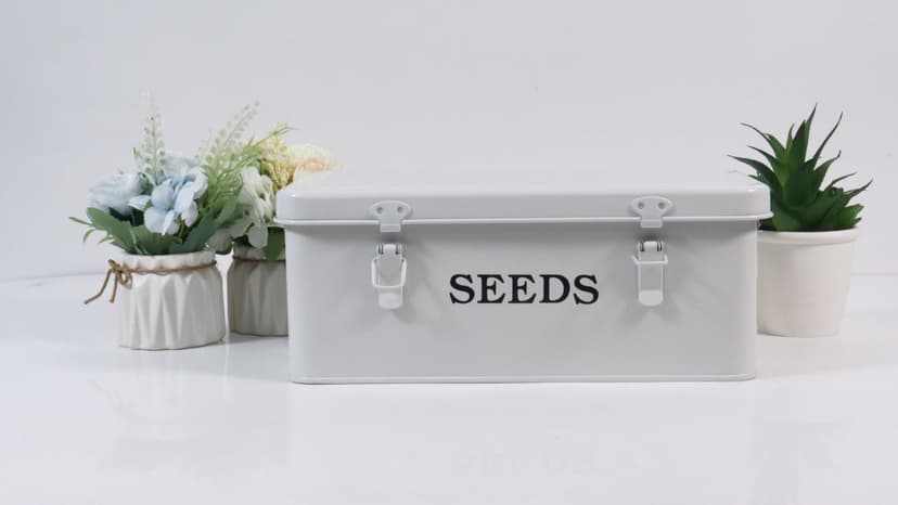 Seed Saving Box, Metal Seed Bin, Seed Storage Organizer Box, Seed Packet Container with Lid, Seed Envelope Storage Box, 4 Compartments Garden Seed Bin with Safety Locks-Green