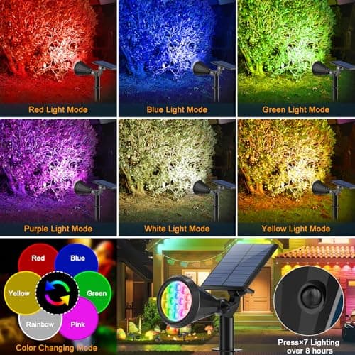 WELALO Solar Color Changing Spot Lights Outdoor Waterproof for Flag, [6 Pack/7 Modes] Multicolor Landscape Spotlights 180° Adjustable Solar Powered Lights for Walkway Pathway Tree Yard Garden Wall