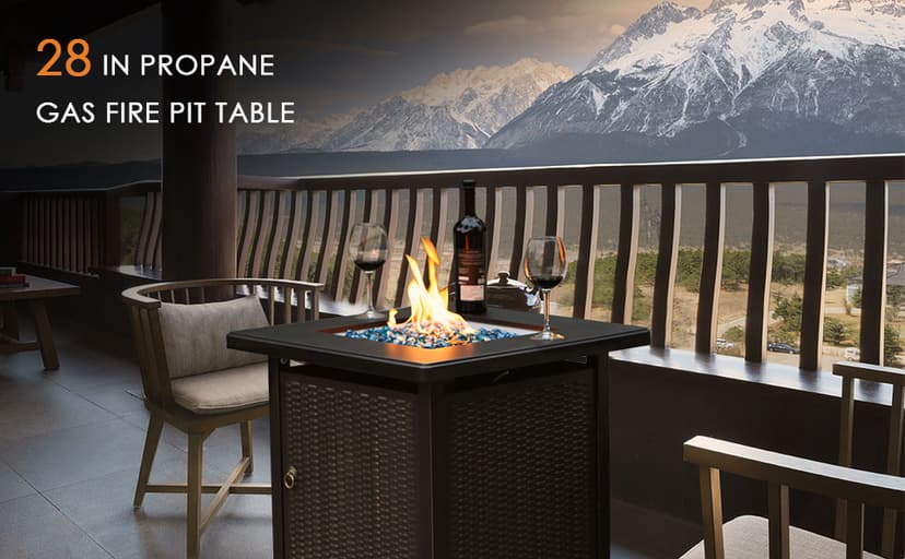 BALI OUTDOORS 50000 BTU Propane Fire Pit with Lid, 28 inch Fire Pit Table Outdoor, Black Firepits for Outside Backyard, Patio