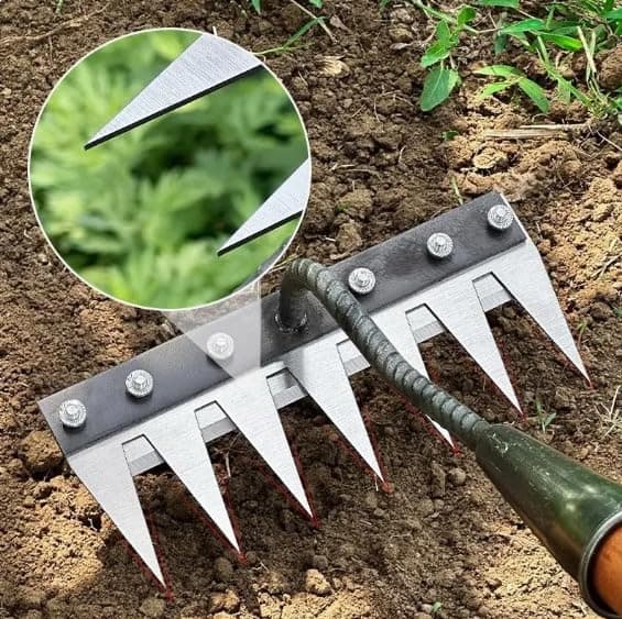 Iron Rake 2.0, Weed Puller Tool, Gardenia Iron Weeding Rake, Carbon Steel Garden Weeding Iron Weeding rake, Detachable Gardening Hand Weeder Puller Tool for Gardening and Weeding (5 Tooth)