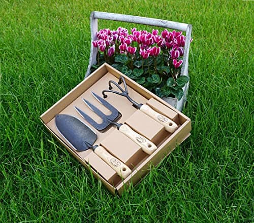 DeWit 3-Piece Tool Gift Set with 3-Tine Cultivator, Forged Trowel and Forged Hand Fork