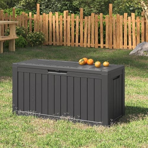 NUNU LAB 74 Gallon Outdoor Storage Box,Large Resin Sturdy Deck Box, Backyard Outside Storage Box Waterproof with Double Wall Panels,Package Delivery Garden Hose Storage Bin Outdoor Tool