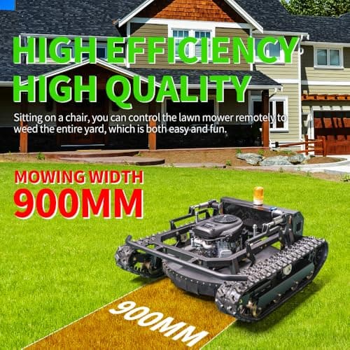 Lawn Mower, Remote Control Lawn Mower, Small Crawler Oil-Electric Hybrid Four-Wheel Drive Lawn Mowing and Weed Whacker, All Terrain Grass Cutter Yard Mower, 65° Climbing (SKD-810-90)