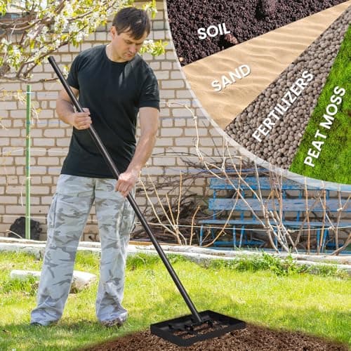 Lawn Leveling rake, 14.1"×9.8" Heavy Duty Lawn Leveling Rake, 38.4 to 74.9 Inches Adjustable Handle, Lawn Leveling Tool, Landscape Rake for Farm, Garden, Golf Course