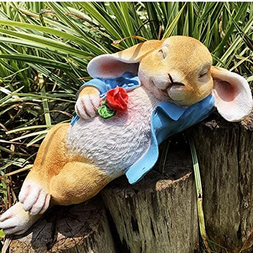Garden Statues Rabbit, Fantasy Bunny Outdoor Art Décor Animal Figurines Ornament for Thanksgiving Day, Christmas Statue Decorations for Garden Yard Lawn Indoor Sculpture (Blue)