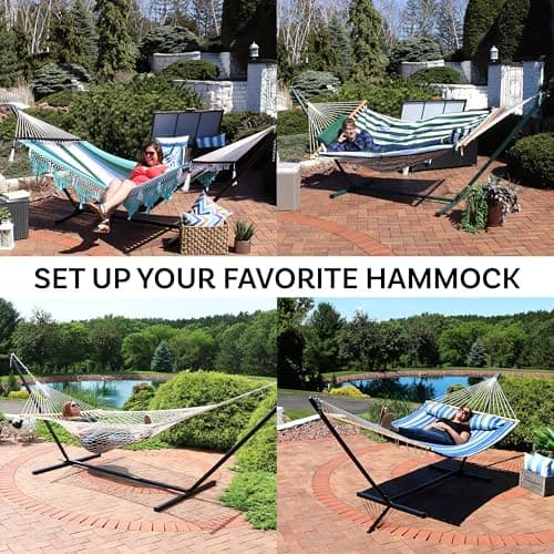 Sunnydaze Steel Hammock Stand for Outside - 400-Pound Capacity Indoor/Outdoor Hammock Stand Only - Black Powder-Coated Finish - 15-Foot