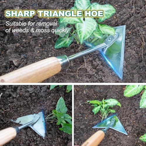 Triangle Hand Hoe, 15.2'' Winged Weeder Garden Hoes with Short Wood Handle, Gardener Stainless Steel Warren Hoe, Garden Weeder Hoe Tool for Quickly Weeding, Edging and Gardening Tools