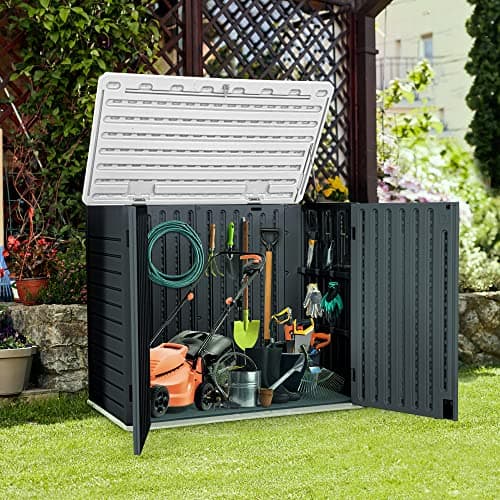 YITAHOME Outdoor Horizontal Storage Sheds w/o Shelf, Weather Resistant Resin Tool Shed, Multi-Opening Door for Storage of Bike, Trash Cans, Garden Tools, 35 cu ft, Waterproof, Lockable, Dark Gray