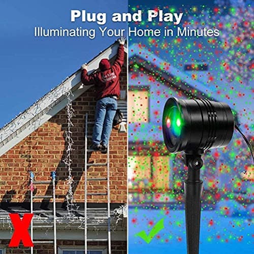 Christmas Projector Lights Outdoor, Waterproof Christmas Laser Lights Landscape Spotlight Decorative Stage Lights with Red and Green Xmas Patterns for Party Garden Patio Wall Ceiling Floor