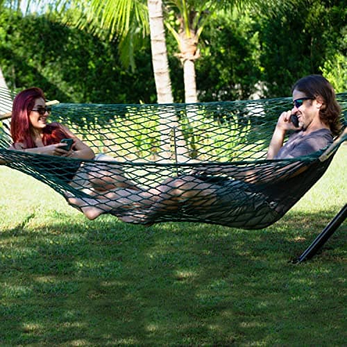 Bliss Hammocks BH-410GR 60in Wide Cotton Rope, Indoor Outdoor Poolside Patio Backyard Hammock, Includes Chains & Hooks, Eco Friendly Polyester, Hardwood Spreader, 450 Pound Capacity, Green