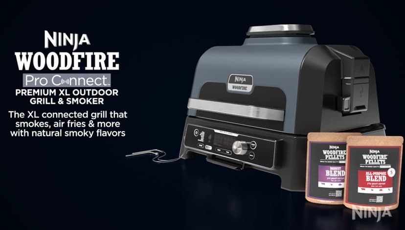 Ninja OG951 Woodfire Pro Connect Premium XL Outdoor Grill & Smoker, Bluetooth, App Enabled, Air Fryer, Woodfire Technology, 2 Built-In Thermometers, Black (Renewed)