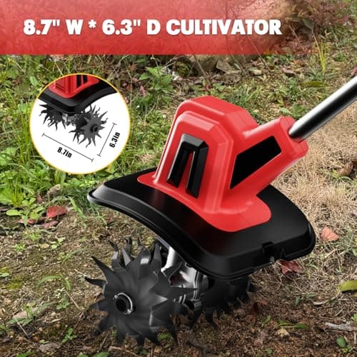 MaxMore Cordless Tiller Cultivator Compatible with Milwaukee 18V Battery (Tool Only), Electric Garden Rototiller with 48 Steel Tines, 8.7" Tilling Width, 6.3" Depth for Gardening, Soil Turning