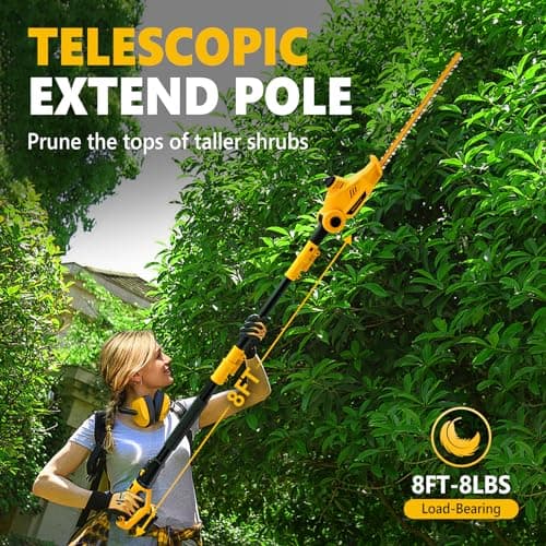 Alloyman 20V MAX Pole Hedge Trimmer,Telescoping Pole Hedge Trimmer,with 2 Packs 2.0Ah Batteries & Charger,8 Feet Hedge Trimmer for Shrubs Pruning