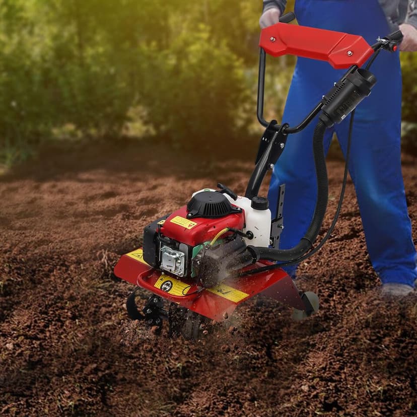 4-Stroke 63CC Gas Powered Tiller Cultivator Garden Yard Rototiller Tilling Tool Gas Tiller- Ideal for Garden, Lawn, Soil Cultivation, Weed & Digging