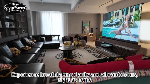 VIVIDSTORM Motorized Floor Rising UST ALR Projector Screen for Home Theater, Tensioned Wrinkle-Free Surface, Smart App and Voice Control, No Wall Mount Needed,VSDSTUST120H